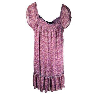 Angie Babydoll Dress Size Medium Floral Cottage Prairie Purple Tiered Ruffle